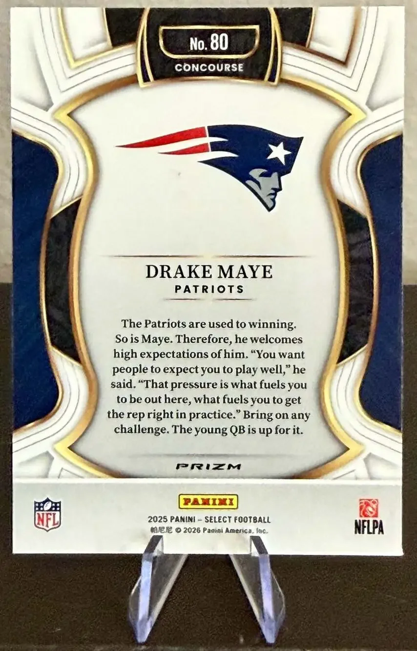 Drake Maye 2025 Panini Select Patriots Concourse Silver Prizm Rookie Card #80